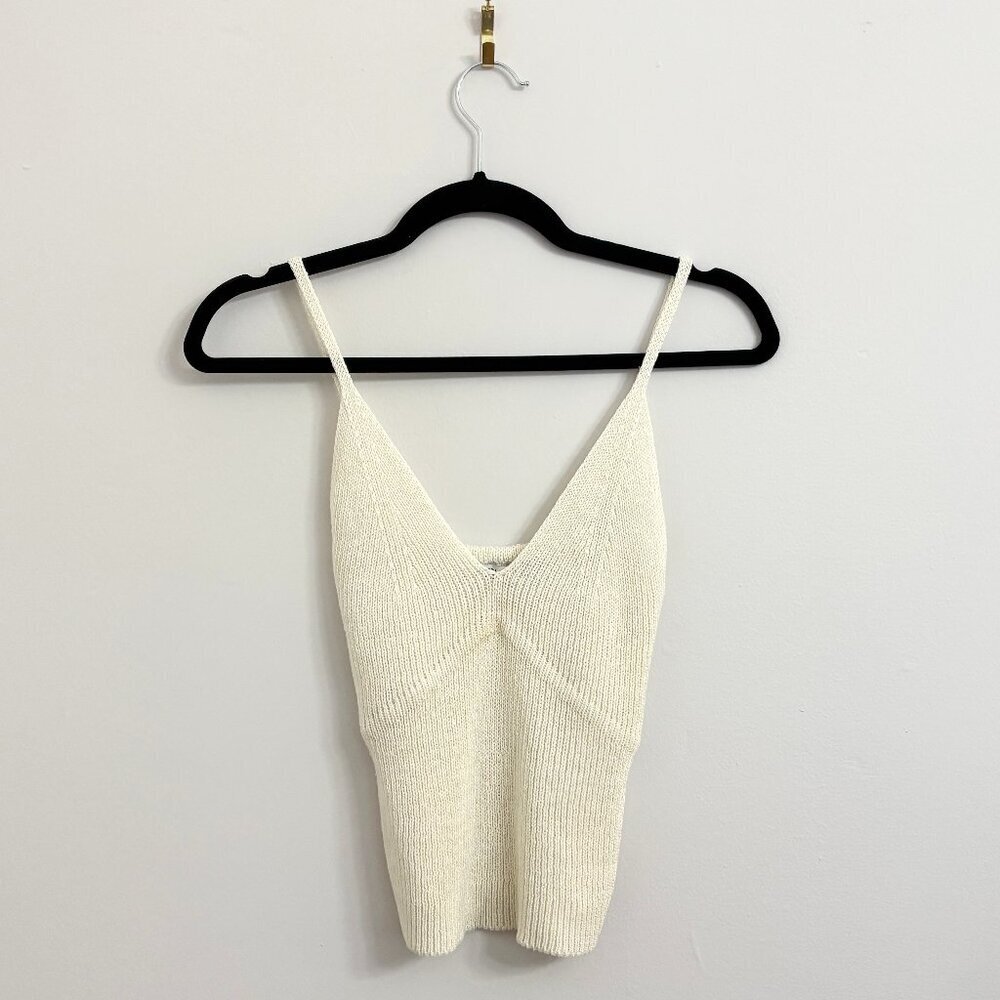 Zara White Sleeveless Knit V Neck Tank Top - Sz XS